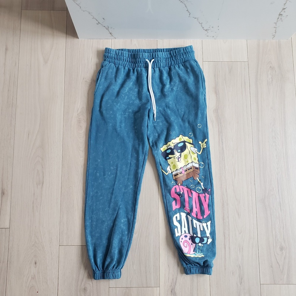 Nickelodeon Sweatpants  M Blue‎ Spongebob Squarepants Stay Salty Joggers Pants